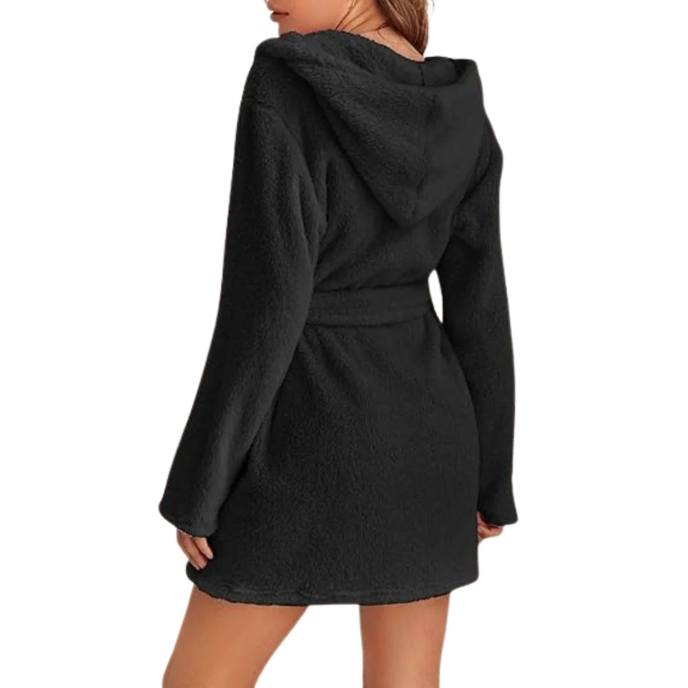 Bathrobe Fleece Hood & Deep Pockets Adjustable Waist