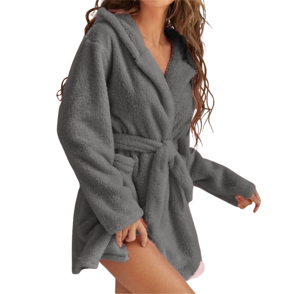 Bathrobe Fleece Hood & Deep Pockets Adjustable Waist