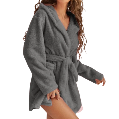 Bathrobe Fleece Hood & Deep Pockets Adjustable Waist
