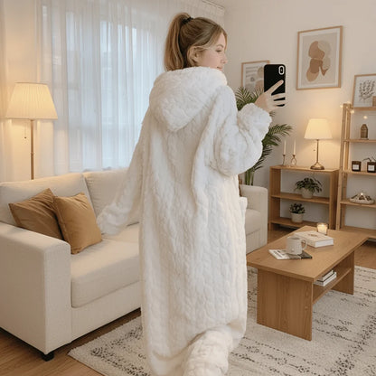 Bathrobe Soft Hooded Long Sleeve With Pockets