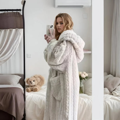 Bathrobe Soft Hooded Long Sleeve With Pockets