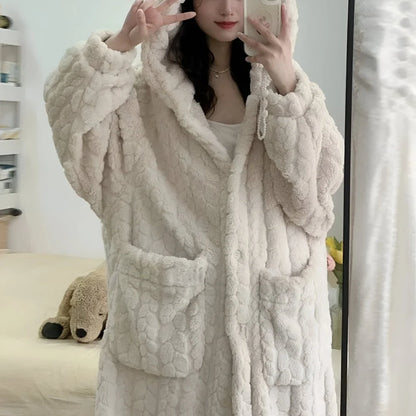 Bathrobe Soft Hooded Long Sleeve With Pockets