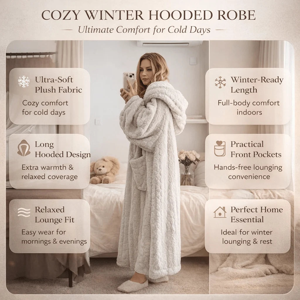 Bathrobe Soft Hooded Long Sleeve With Pockets