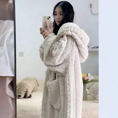Bathrobe Soft Hooded Long Sleeve With Pockets