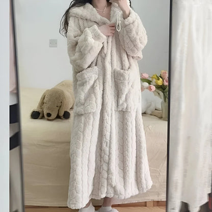Bathrobe Soft Hooded Long Sleeve With Pockets