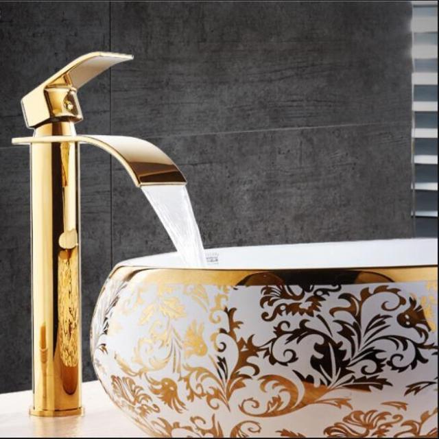 Bathroom Faucet Brass Waterfall Spout Single-Handle