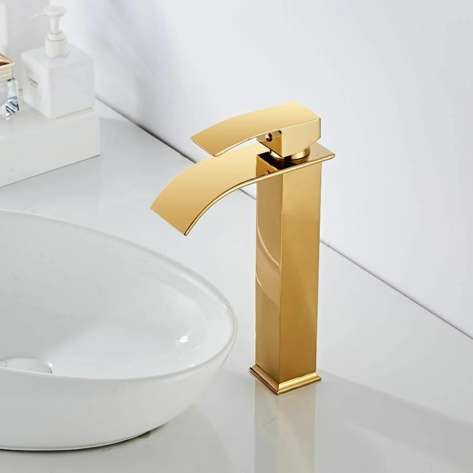 Bathroom Faucet Brass Waterfall Spout Single-Handle
