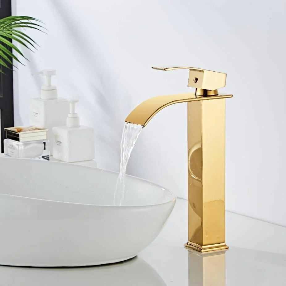 Bathroom Faucet Brass Waterfall Spout Single-Handle
