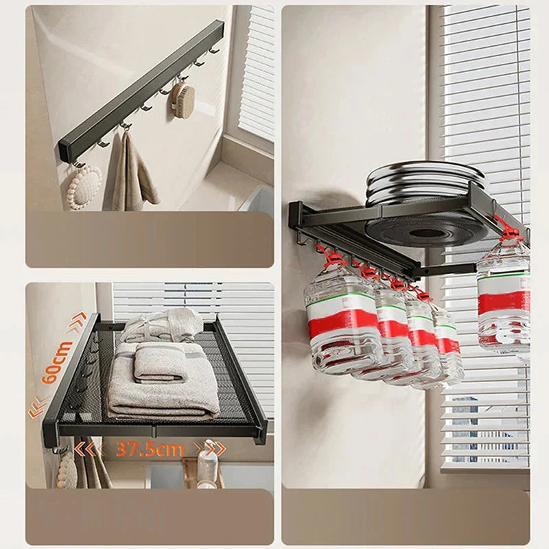 Bathroom Towel Storage Rack Suction-Mount Shelves & Hangers