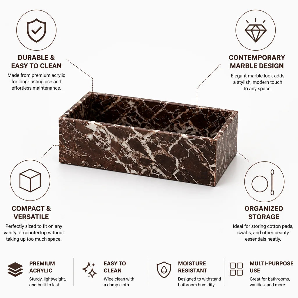 Bathroom Vanity Organizer Acrylic Marble-Look Compact 20cm