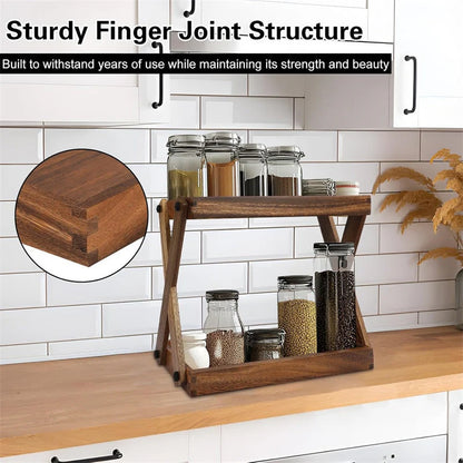 Bathroom Vanity Organizer Two-Tier X-Frame Solid Hardwood