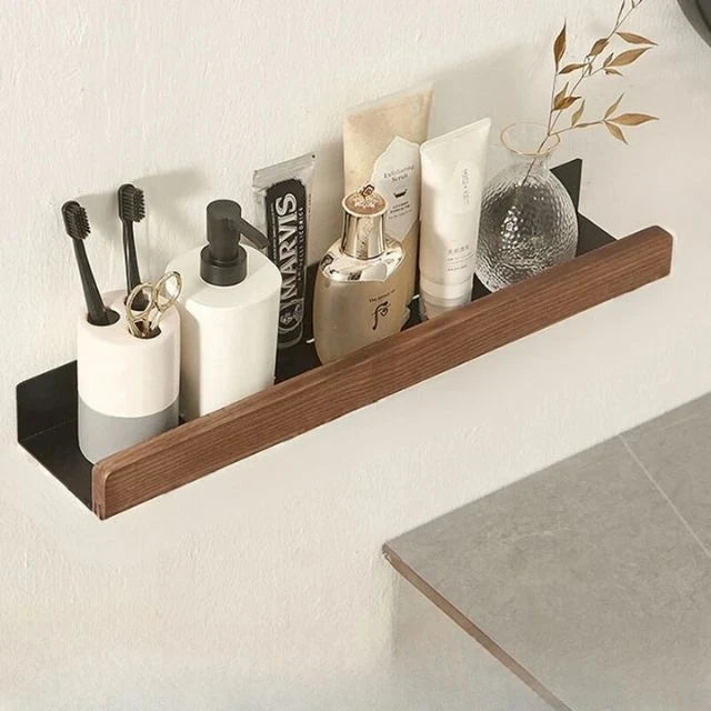 Bathroom Wall Shelf Solid Wood No-Drill Mounting & Moisture-Resistant