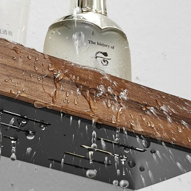 Bathroom Wall Shelf Solid Wood No-Drill Mounting & Moisture-Resistant