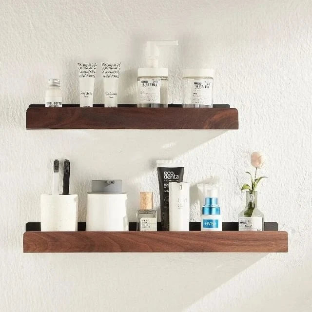 Bathroom Wall Shelf Solid Wood No-Drill Mounting & Moisture-Resistant