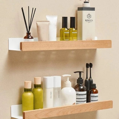 Bathroom Wall Shelf Solid Wood No-Drill Mounting & Moisture-Resistant