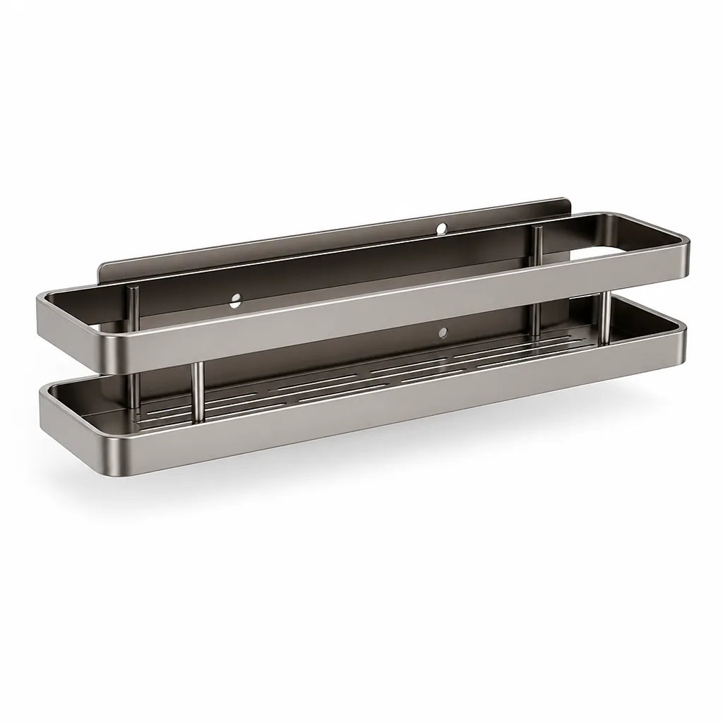 Bathroom Wall Shelf Stainless Steel No-Drill Double Guard Rails