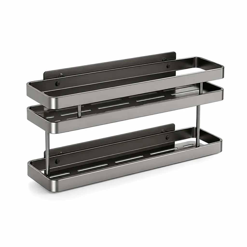 Bathroom Wall Shelf Stainless Steel No-Drill Double Guard Rails