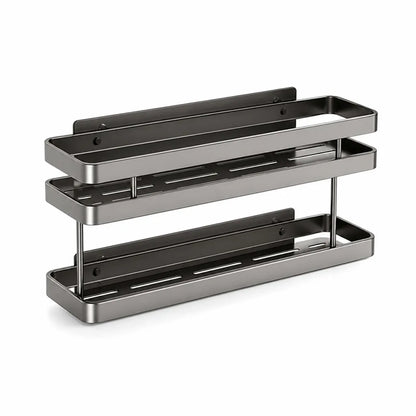 Bathroom Wall Shelf Stainless Steel No-Drill Double Guard Rails