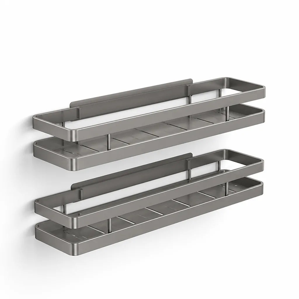 Bathroom Wall Shelf Stainless Steel No-Drill Double Guard Rails