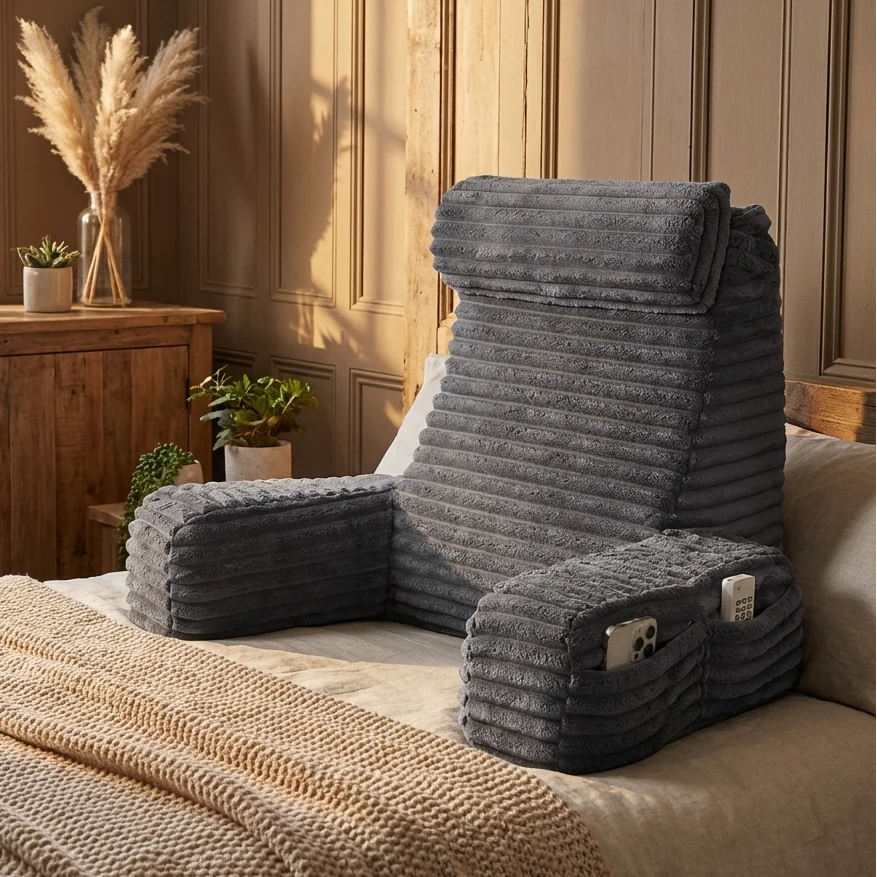 Bed Lounge Pillow Adjustable Headrest & Armrests
