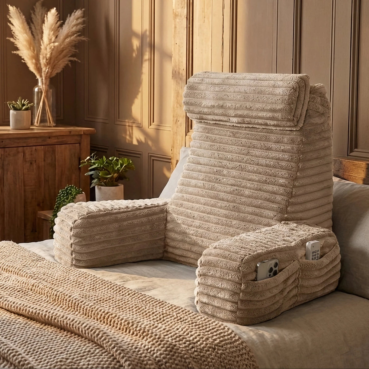 Bed Lounge Pillow Adjustable Headrest & Armrests