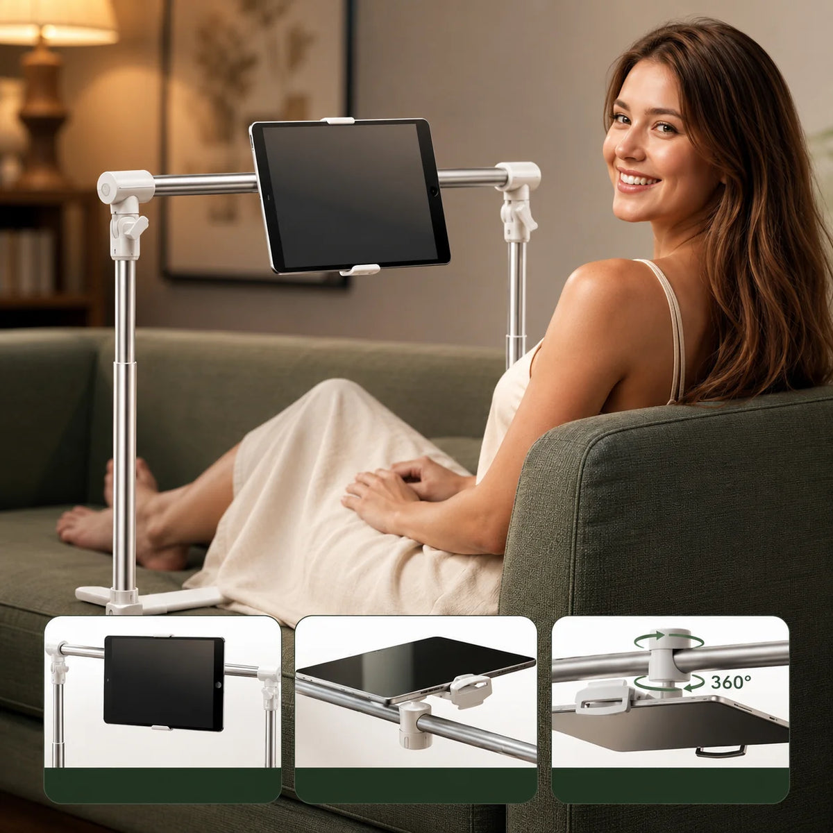 Bed Tablet Stand Freestanding Adjustable Rotating