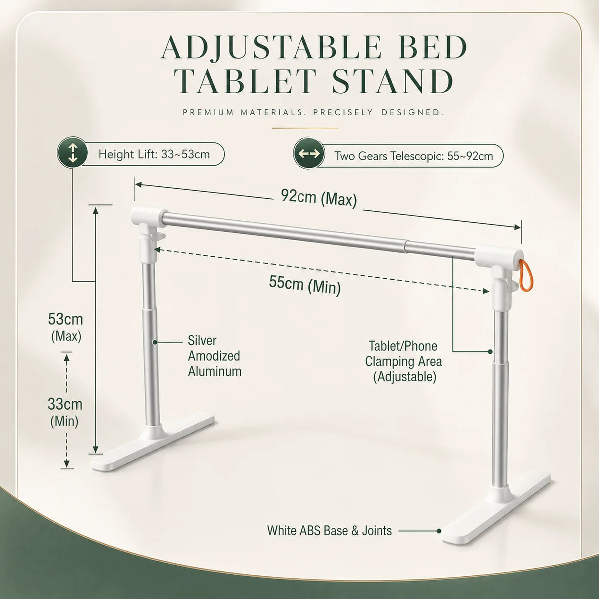 Bed Tablet Stand Freestanding Adjustable Rotating