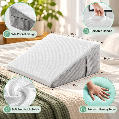 Bed Wedge Pillow Gel-Infused Memory Foam & Non-Slip Base