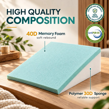 Bed Wedge Pillow Gel-Infused Memory Foam & Non-Slip Base