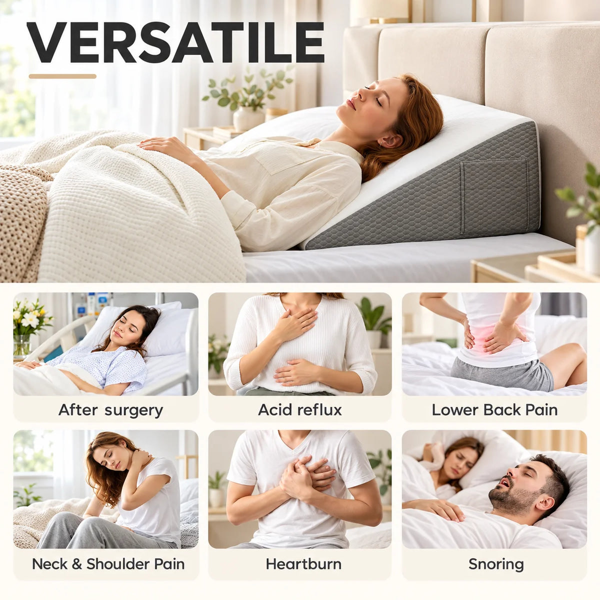 Bed Wedge Pillow Gel-Infused Memory Foam & Non-Slip Base