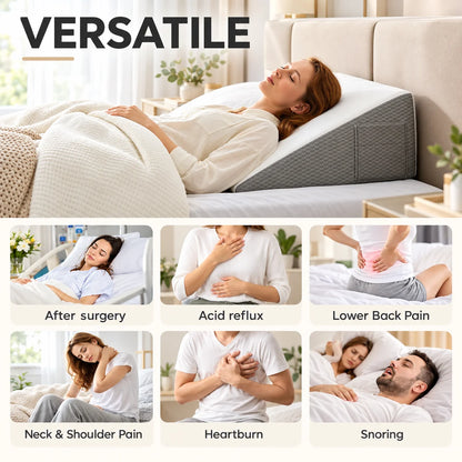 Bed Wedge Pillow Gel-Infused Memory Foam & Non-Slip Base
