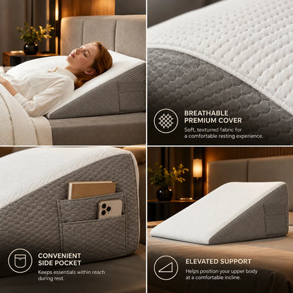 Bed Wedge Pillow Gel-Infused Memory Foam & Non-Slip Base