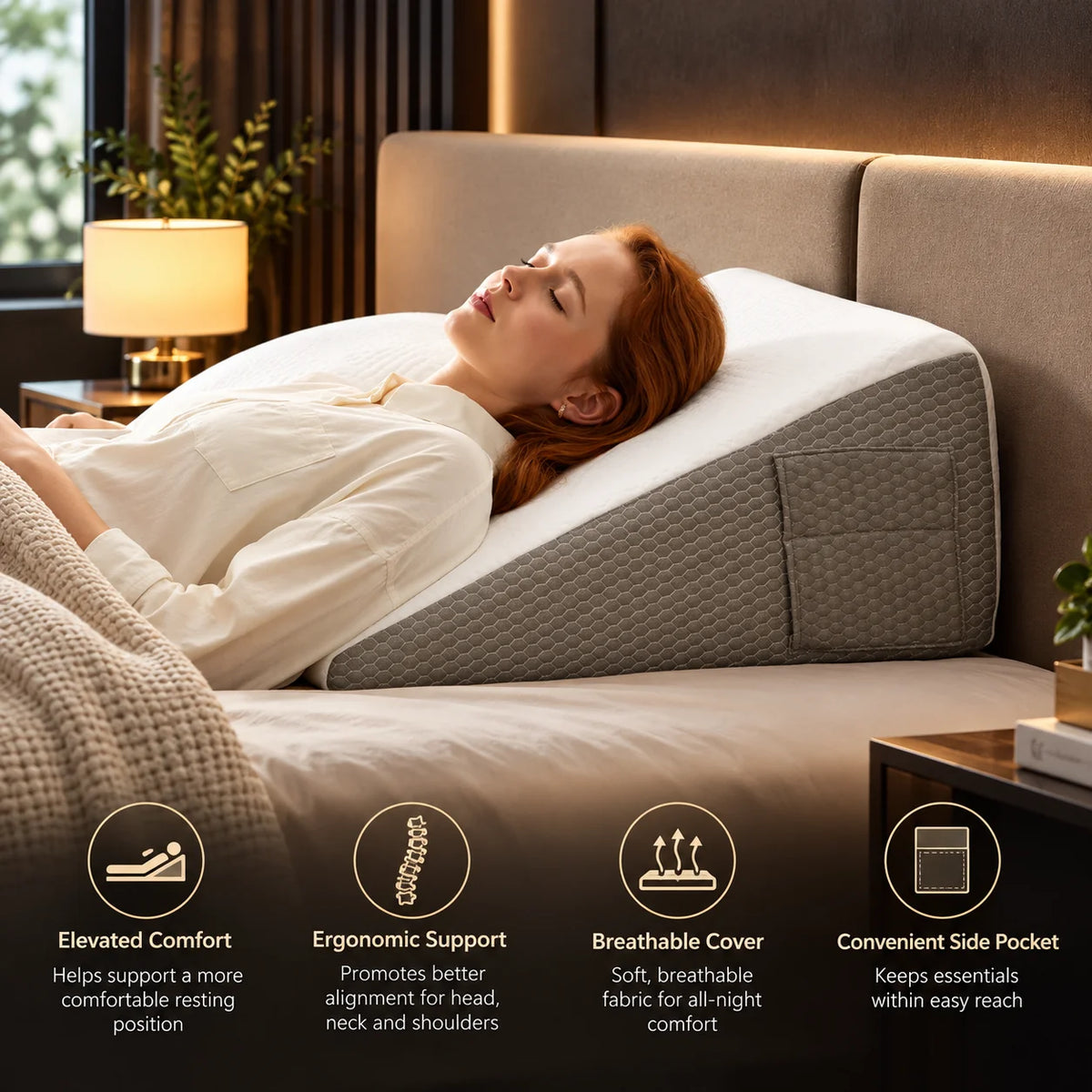 Bed Wedge Pillow Gel-Infused Memory Foam & Non-Slip Base
