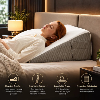 Bed Wedge Pillow Gel-Infused Memory Foam & Non-Slip Base