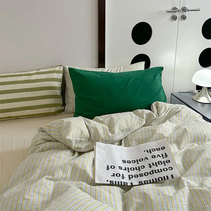 Bedding Set 4-Piece Cotton-Linen Blend Breathable Striped