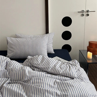 Bedding Set 4-Piece Cotton-Linen Blend Breathable Striped