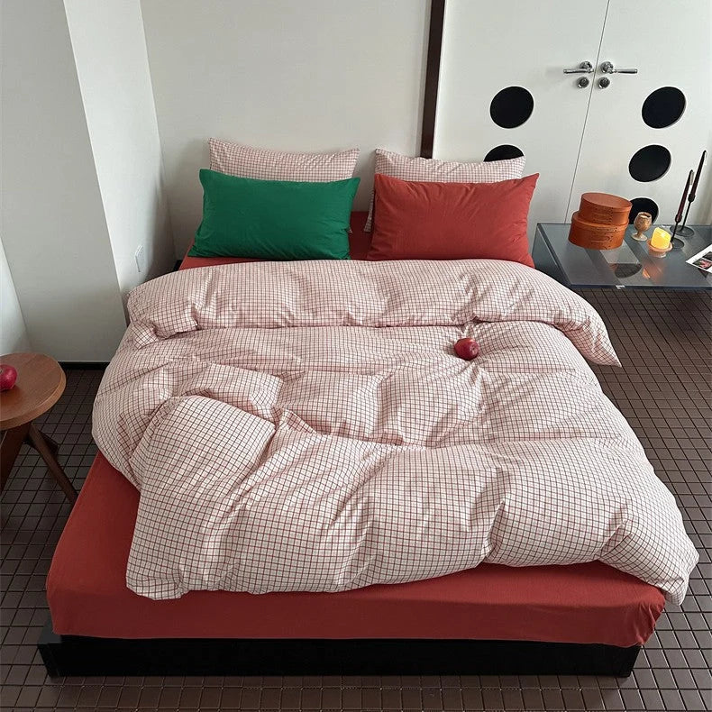 Bedding Set 4-Piece Cotton-Linen Blend Breathable Striped