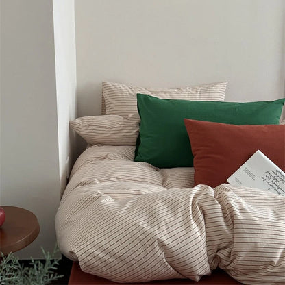 Bedding Set 4-Piece Cotton-Linen Blend Breathable Striped