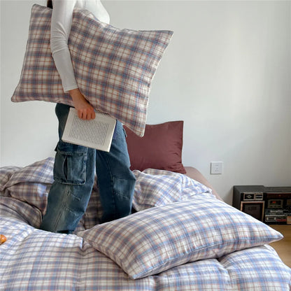 Bedding Set Cotton Muslin Breathable Pastel Check