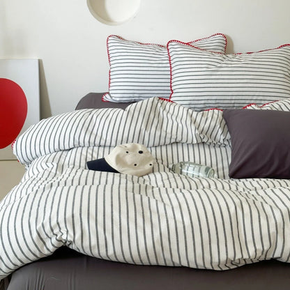 Bedding Set Cotton Percale Striped Machine Washable