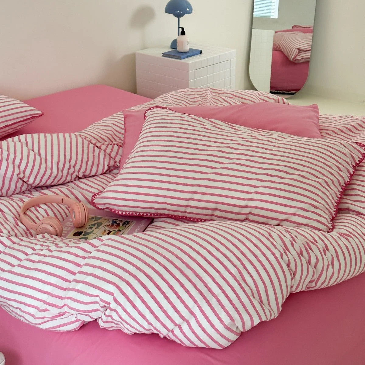 Bedding Set Cotton Percale Striped Machine Washable