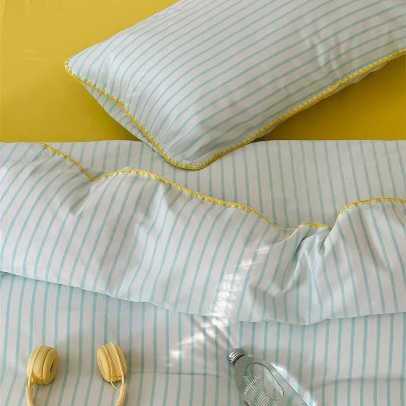 Bedding Set Cotton Percale Striped Machine Washable