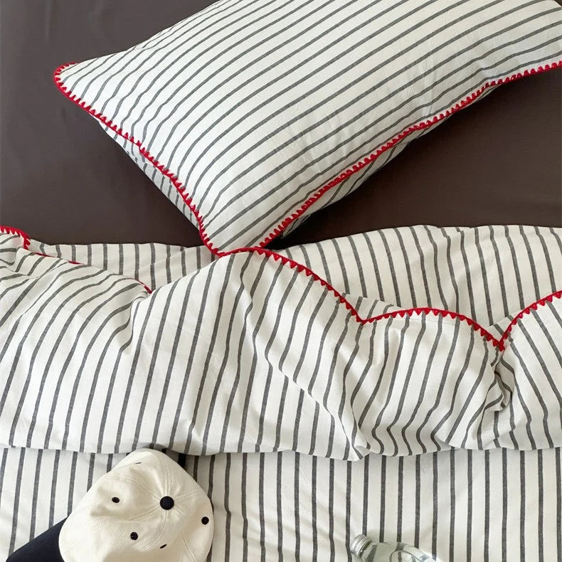 Bedding Set Cotton Percale Striped Machine Washable