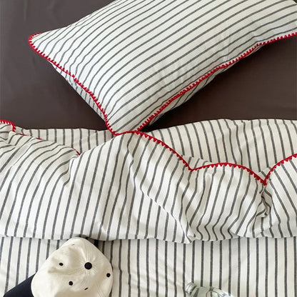 Bedding Set Cotton Percale Striped Machine Washable