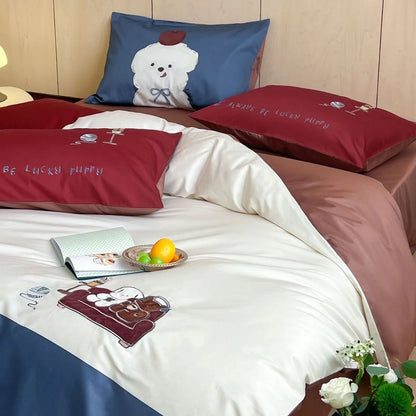 Bedding Set Cotton Striped Bear Print 4-Piece