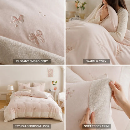 Bedding Set Embroidered Butterflies Teddy Fleece Trim
