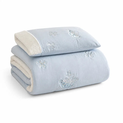 Bedding Set Embroidered Butterflies Teddy Fleece Trim