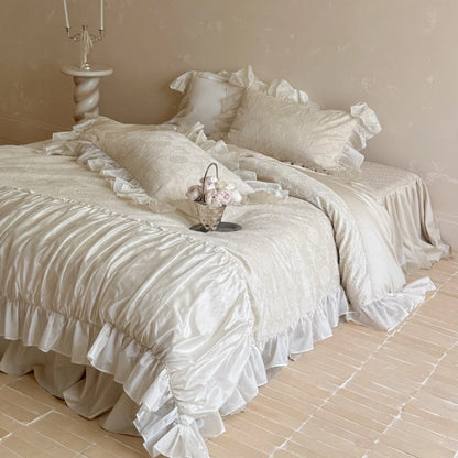 Bedding Set Floral Embroidery Ruffle 4-Piece