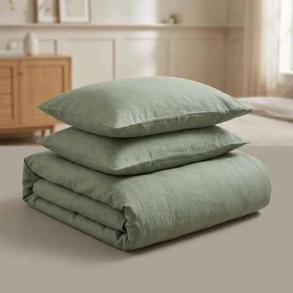 Bedding Set Linen-Style Sage Green Duvet & Two Pillowcases