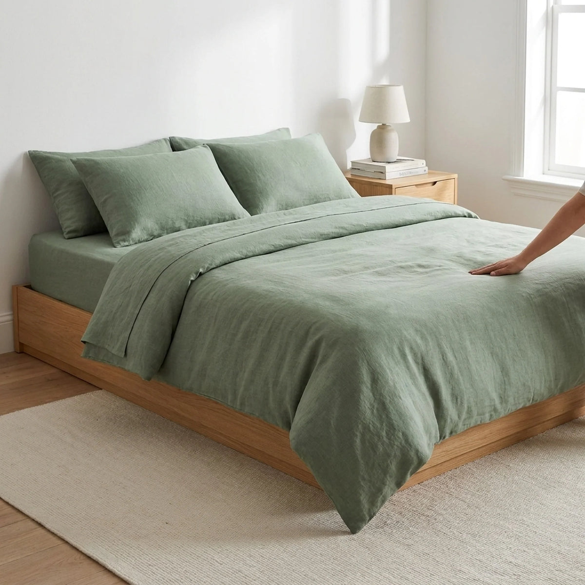 Bedding Set Linen-Style Sage Green Duvet & Two Pillowcases
